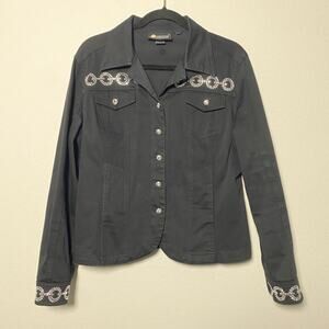 Christine Alexander Black Denim Large Jacket Rhinestone Western Statement Crysta